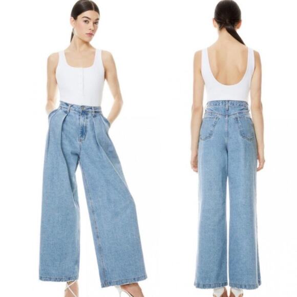 Alice + Olivia Kate Deep Pleat Jeans Not Yours Wash Size 32 - Picture 1 of 8